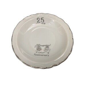 Vintage 25th Silver Anniversary Trinket Dish Wedding Bells Ring Dish 4.5 Inch